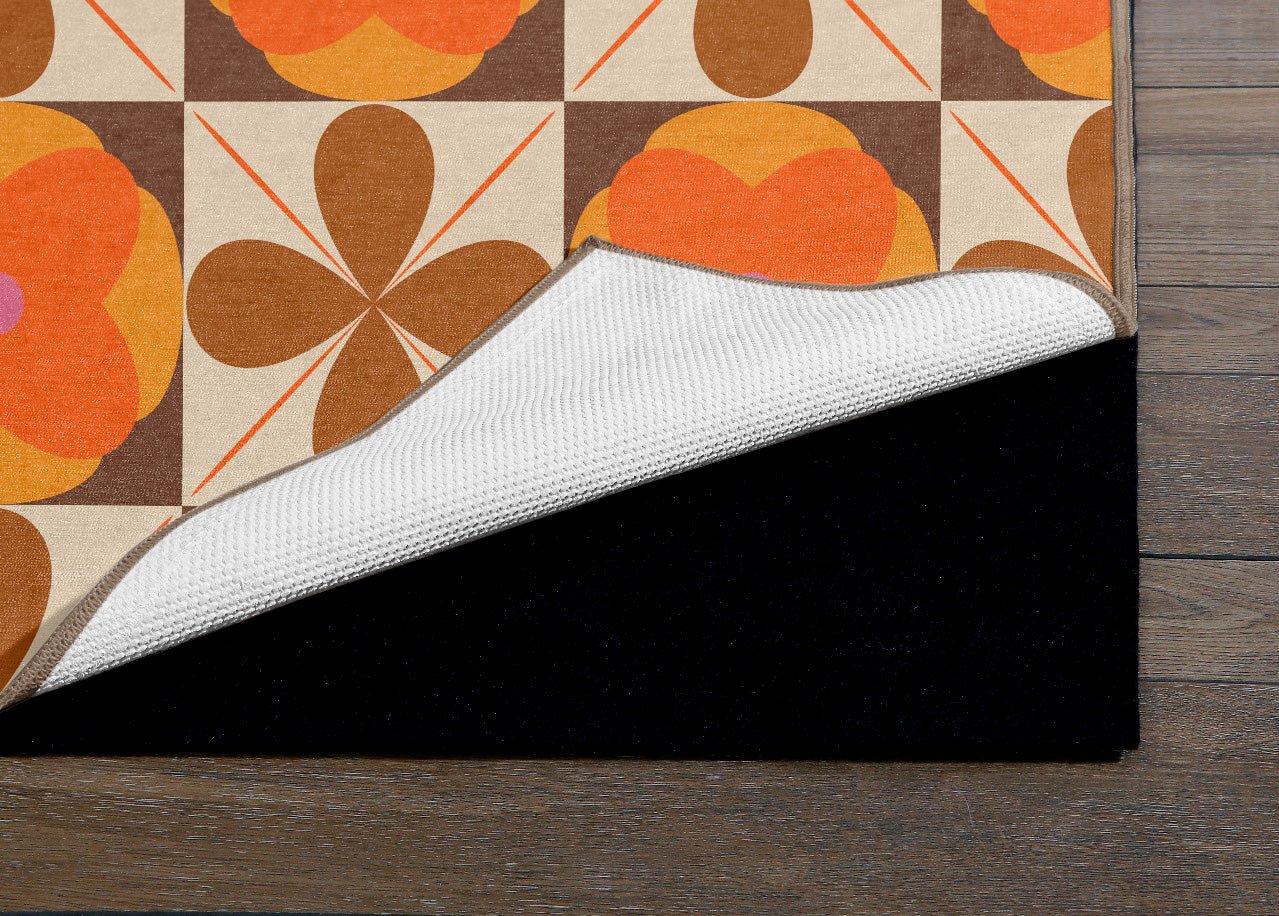 Kate McEnroe New York Groovy Flower Power Mod Rug, Retro 70s Orange Brown Geometric CarpetRugsKM1017 - IDR - 501006 - 98605
