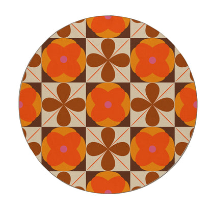 Kate McEnroe New York Groovy Flower Power Mod Rug, Retro 70s Orange Brown Geometric CarpetRugsKM1017 - IDR - 501006 - 98605