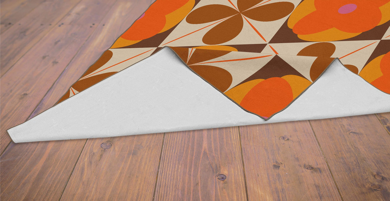 Kate McEnroe New York Groovy Flower Power Mod Rug, Retro 70s Orange Brown Geometric CarpetRugsKM1017 - IDR - 501006 - 98605