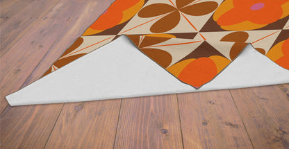 Kate McEnroe New York Groovy Flower Power Mod Rug, Retro 70s Orange Brown Geometric CarpetRugsKM1017 - IDR - 501006 - 98605