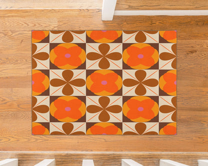 Kate McEnroe New York Groovy Flower Power Mod Rug, Retro 70s Orange Brown Geometric CarpetRugsKM1017 - IDR - 501006 - 98605