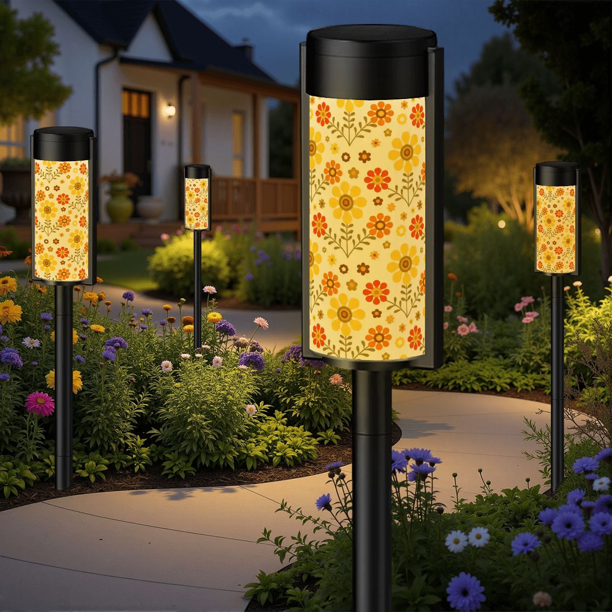 Kate McEnroe New York Groovy Flower Power Outdoor Solar Lights Set of 4, Retro Vintage Floral Garden Pathway LightingSolar Garden Stake Lights8TD08n8np3