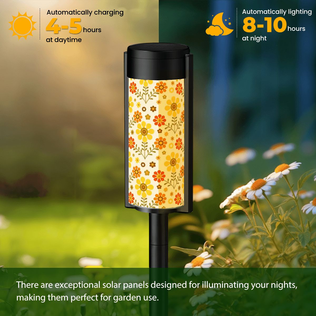 Kate McEnroe New York Groovy Flower Power Outdoor Solar Lights Set of 4, Retro Vintage Floral Garden Pathway LightingSolar Garden Stake Lights8TD08n8np3