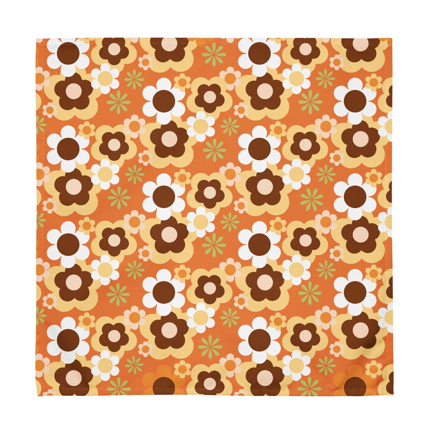 Kate McEnroe New York Groovy Flower Power Retro 70s Cloth Napkins, Mid Century Modern Orange Green Brown Dining LinensNapkins2039816_17399