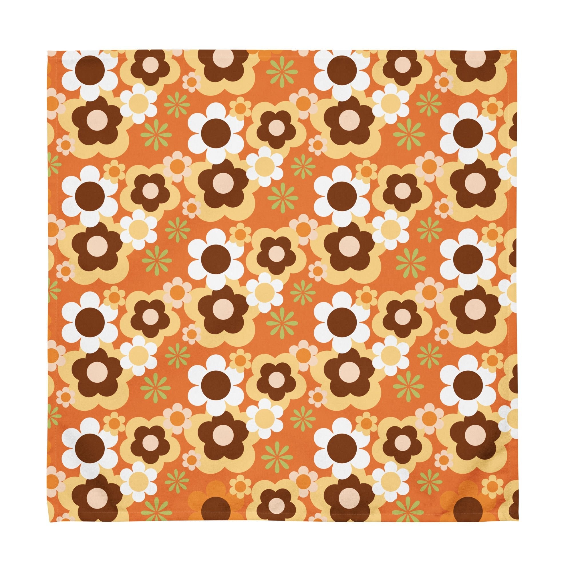 Kate McEnroe New York Groovy Flower Power Retro 70s Cloth Napkins, Mid Century Modern Orange Green Brown Dining LinensNapkins2039816_17399