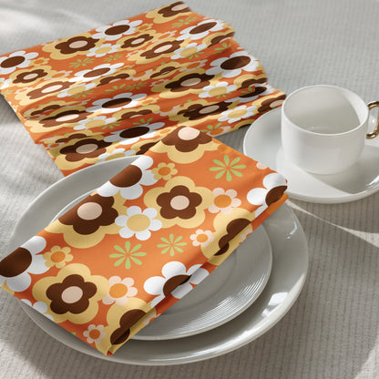Kate McEnroe New York Groovy Flower Power Retro 70s Cloth Napkins, Mid Century Modern Orange Green Brown Dining LinensNapkins2039816_17399