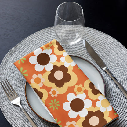 Kate McEnroe New York Groovy Flower Power Retro 70s Cloth Napkins, Mid Century Modern Orange Green Brown Dining LinensNapkins2039816_17399