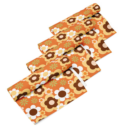 Kate McEnroe New York Groovy Flower Power Retro 70s Cloth Napkins, Mid Century Modern Orange Green Brown Dining LinensNapkins2039816_17399