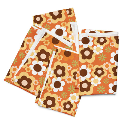 Kate McEnroe New York Groovy Flower Power Retro 70s Cloth Napkins, Mid Century Modern Orange Green Brown Dining LinensNapkins2039816_17399