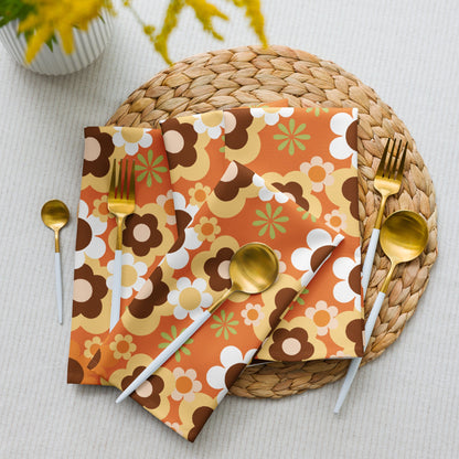 Kate McEnroe New York Groovy Flower Power Retro 70s Cloth Napkins, Mid Century Modern Orange Green Brown Dining LinensNapkins2039816_17399