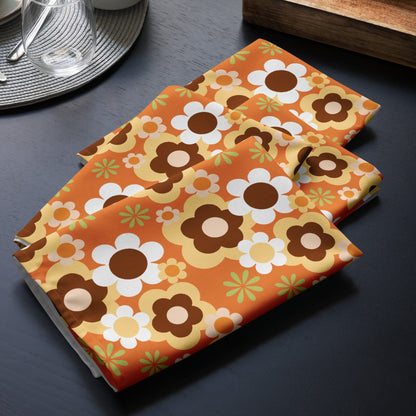 Kate McEnroe New York Groovy Flower Power Retro 70s Cloth Napkins, Mid Century Modern Orange Green Brown Dining LinensNapkins2039816_17399