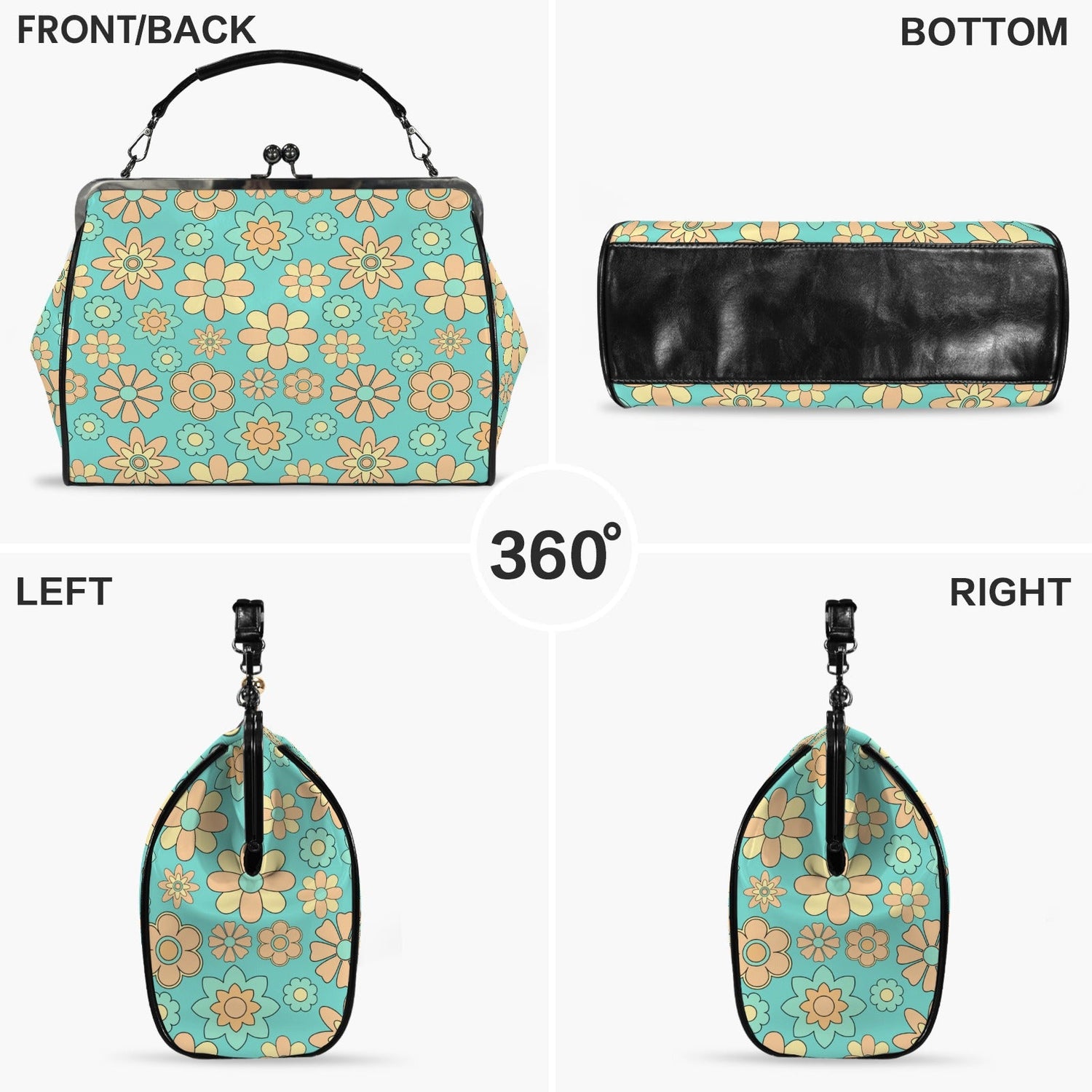 Kate McEnroe New York Groovy Flower Power Retro 70s Daisy Vintage Turquoise Kisslock PurseCrossbody BagsD3266997
