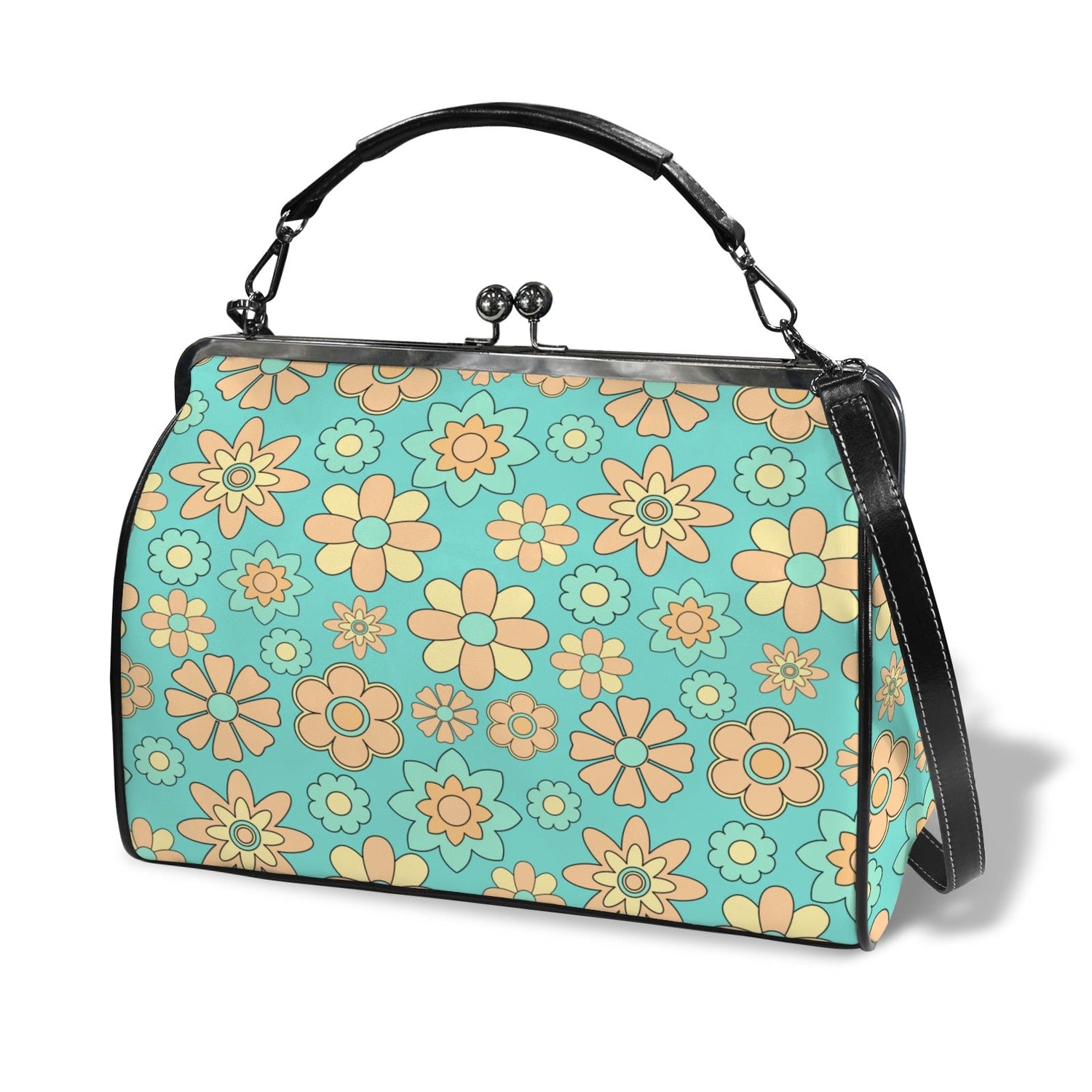 Kate McEnroe New York Groovy Flower Power Retro 70s Daisy Vintage Turquoise Kisslock PurseCrossbody BagsD3266997