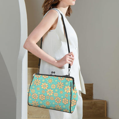 Kate McEnroe New York Groovy Flower Power Retro 70s Daisy Vintage Turquoise Kisslock PurseCrossbody BagsD3266997