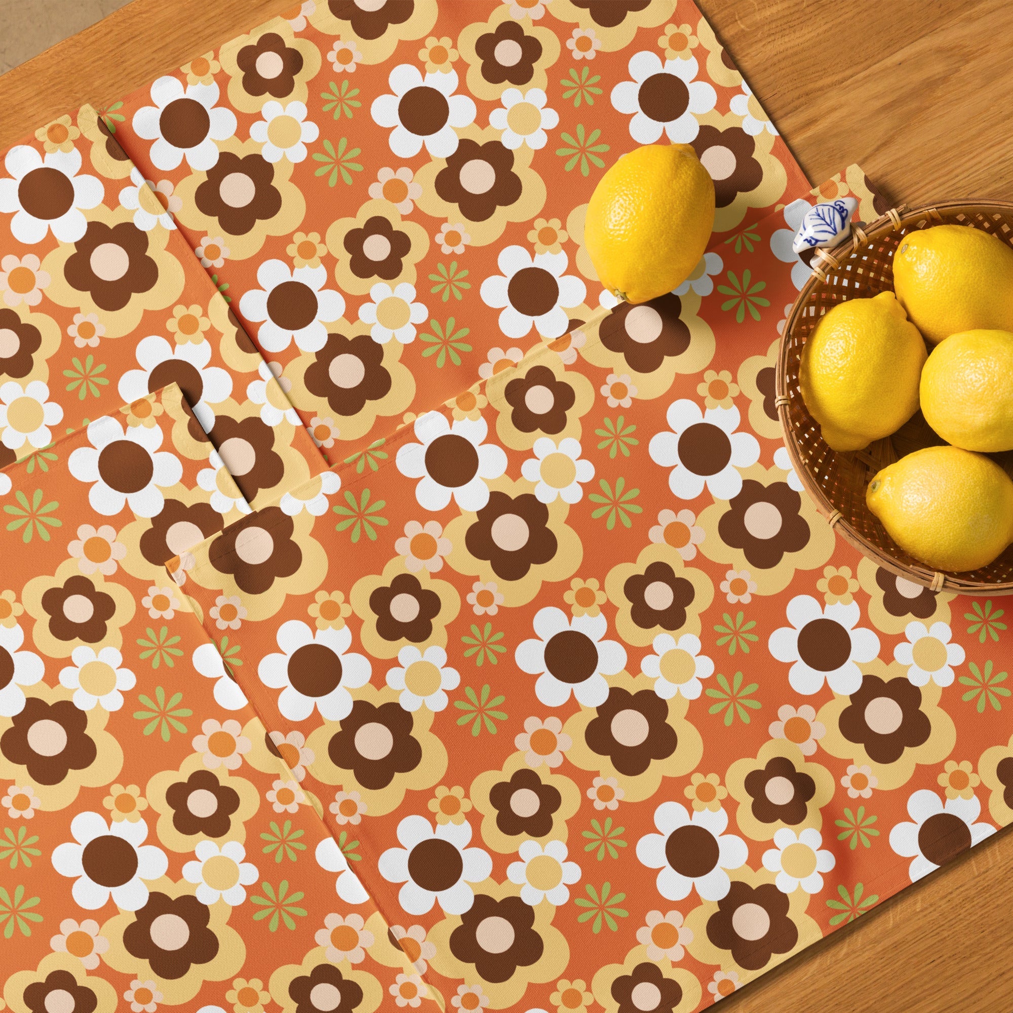 Kate McEnroe New York Groovy Flower Power Retro 70s Placemats Set of 4, Mid Century Modern Orange Green Brown Dining Table DecorPlacemats7907583_17484