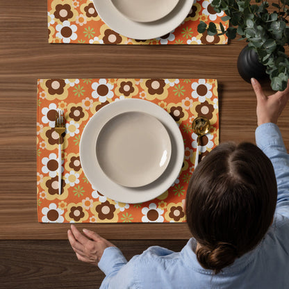 Kate McEnroe New York Groovy Flower Power Retro 70s Placemats Set of 4, Mid Century Modern Orange Green Brown Dining Table DecorPlacemats7907583_17484