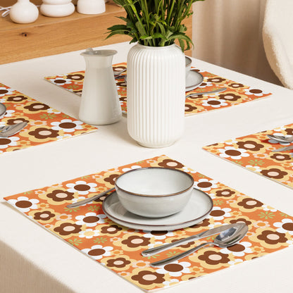 Kate McEnroe New York Groovy Flower Power Retro 70s Placemats Set of 4, Mid Century Modern Orange Green Brown Dining Table DecorPlacemats7907583_17484