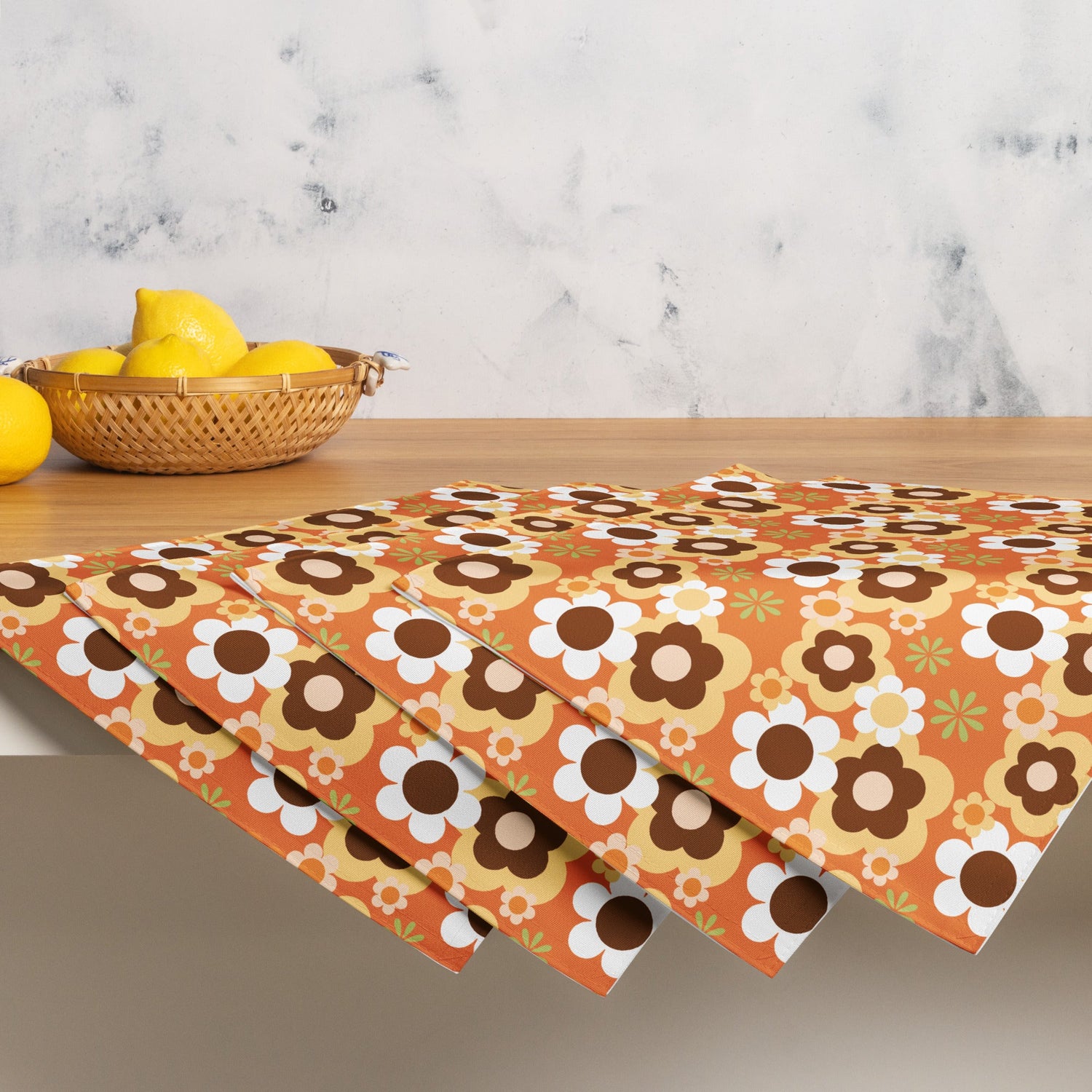 Kate McEnroe New York Groovy Flower Power Retro 70s Placemats Set of 4, Mid Century Modern Orange Green Brown Dining Table DecorPlacemats7907583_17484
