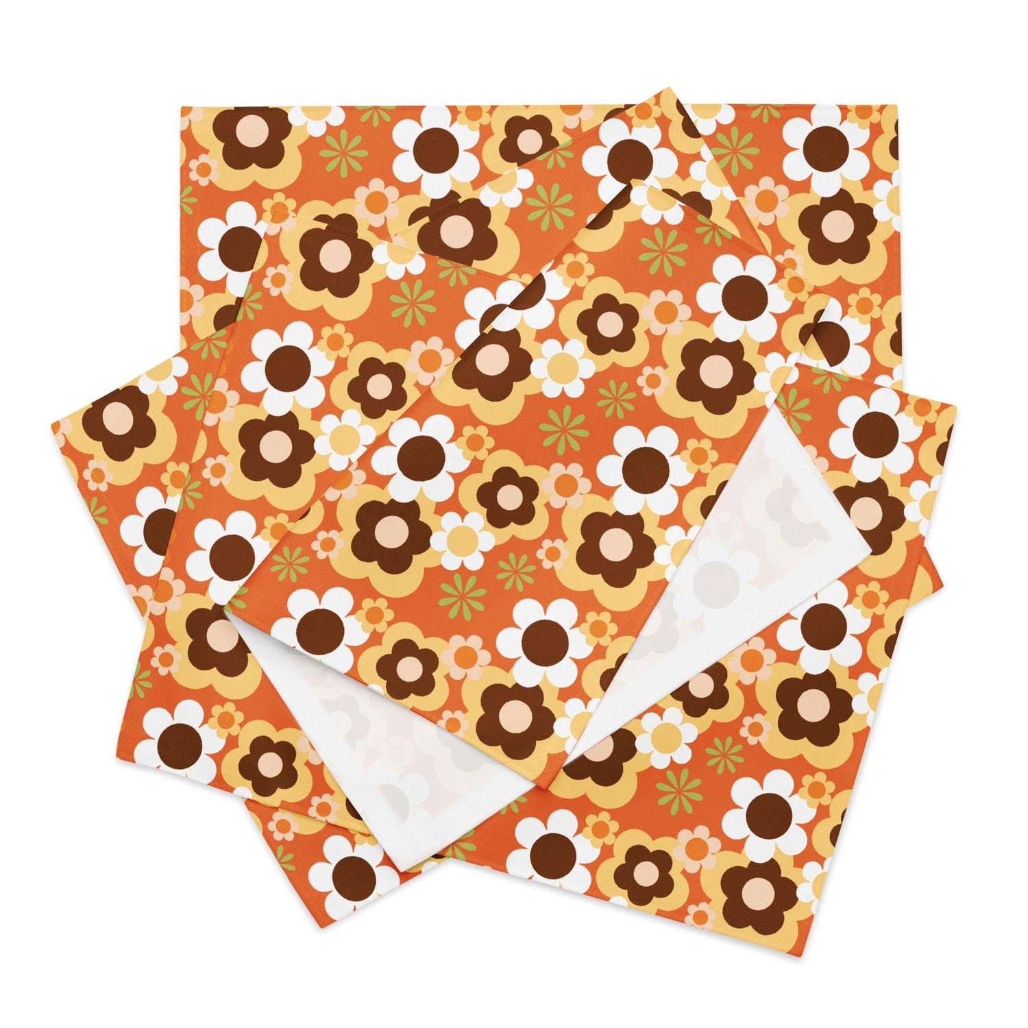Kate McEnroe New York Groovy Flower Power Retro 70s Placemats Set of 4, Mid Century Modern Orange Green Brown Dining Table DecorPlacemats7907583_17484