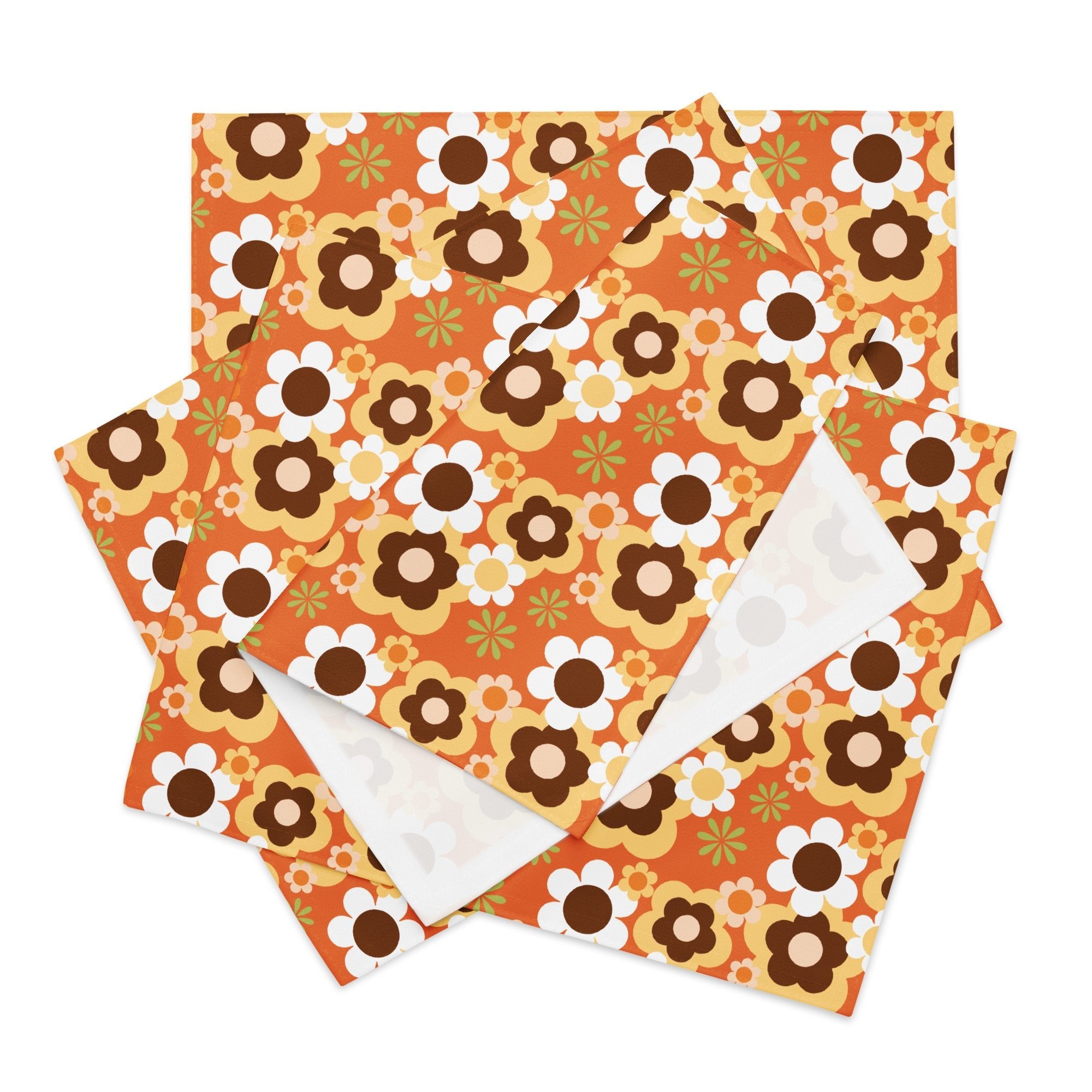 Kate McEnroe New York Groovy Flower Power Retro 70s Placemats Set of 4, Mid Century Modern Orange Green Brown Dining Table DecorPlacemats7907583_17484