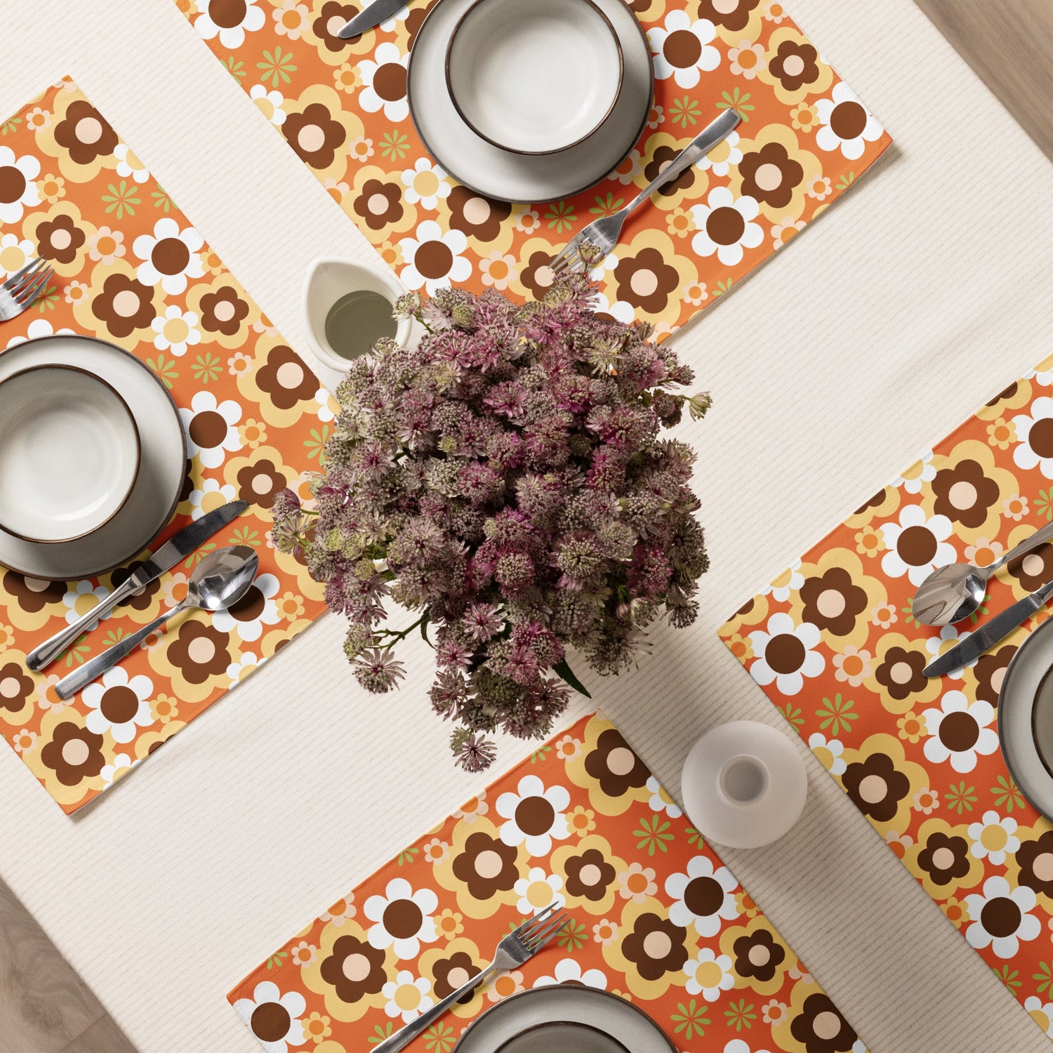 Kate McEnroe New York Groovy Flower Power Retro 70s Placemats Set of 4, Mid Century Modern Orange Green Brown Dining Table DecorPlacemats7907583_17484