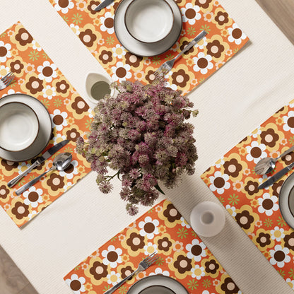Kate McEnroe New York Groovy Flower Power Retro 70s Placemats Set of 4, Mid Century Modern Orange Green Brown Dining Table DecorPlacemats7907583_17484