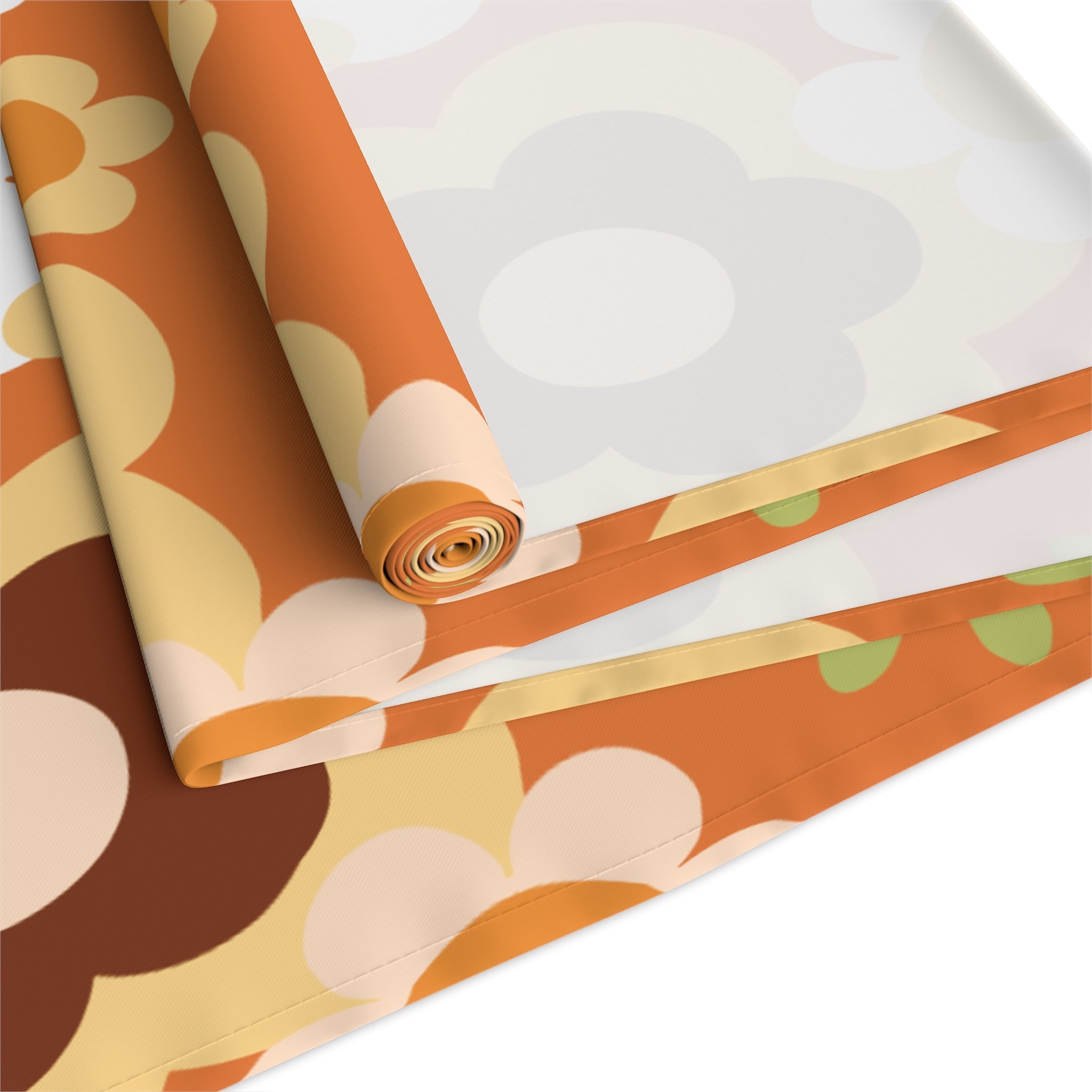 Kate McEnroe New York Groovy Flower Power Retro 70s Table Runner, Mid Century Modern Orange Green Brown Dining AccentTable Runners12617181063660468437