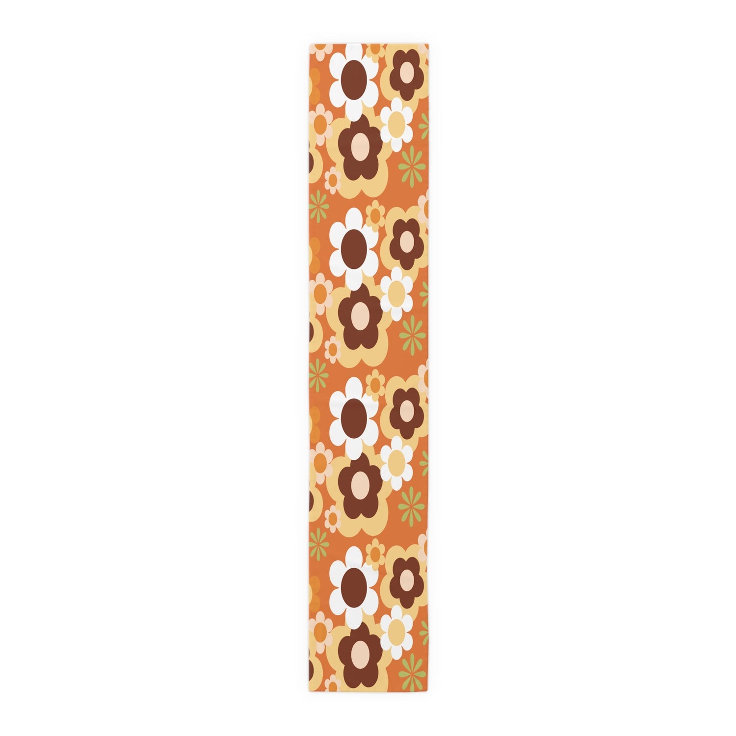 Kate McEnroe New York Groovy Flower Power Retro 70s Table Runner, Mid Century Modern Orange Green Brown Dining AccentTable Runners12617181063660468437