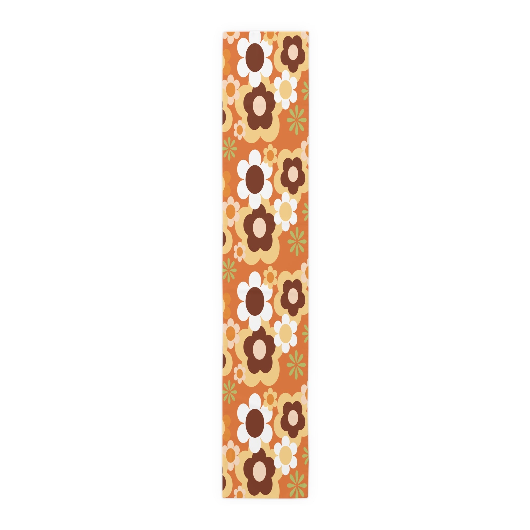Kate McEnroe New York Groovy Flower Power Retro 70s Table Runner, Mid Century Modern Orange Green Brown Dining AccentTable Runners12617181063660468437