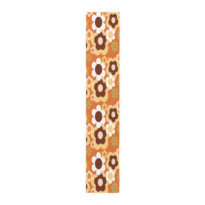 Kate McEnroe New York Groovy Flower Power Retro 70s Table Runner, Mid Century Modern Orange Green Brown Dining AccentTable Runners12617181063660468437