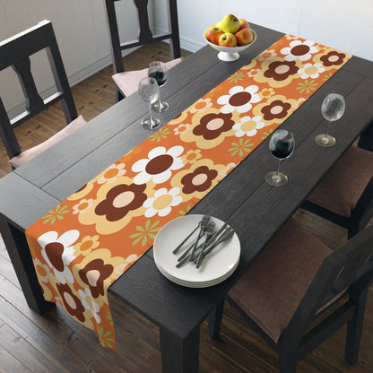 Kate McEnroe New York Groovy Flower Power Retro 70s Table Runner, Mid Century Modern Orange Green Brown Dining AccentTable Runners12617181063660468437