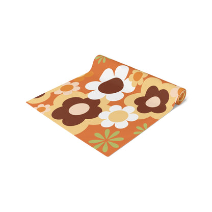 Kate McEnroe New York Groovy Flower Power Retro 70s Table Runner, Mid Century Modern Orange Green Brown Dining AccentTable Runners12617181063660468437