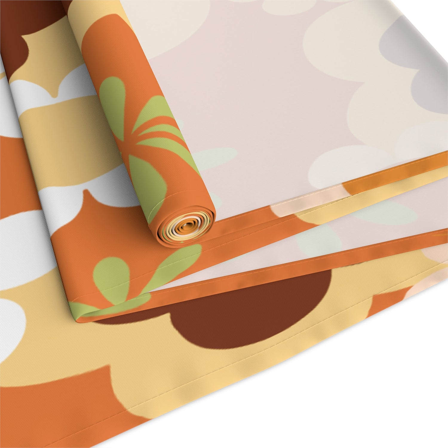 Kate McEnroe New York Groovy Flower Power Retro 70s Table Runner, Mid Century Modern Orange Green Brown Dining AccentTable Runners12617181063660468437