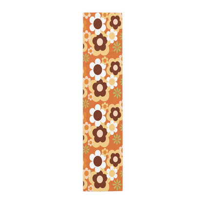 Kate McEnroe New York Groovy Flower Power Retro 70s Table Runner, Mid Century Modern Orange Green Brown Dining AccentTable Runners12617181063660468437