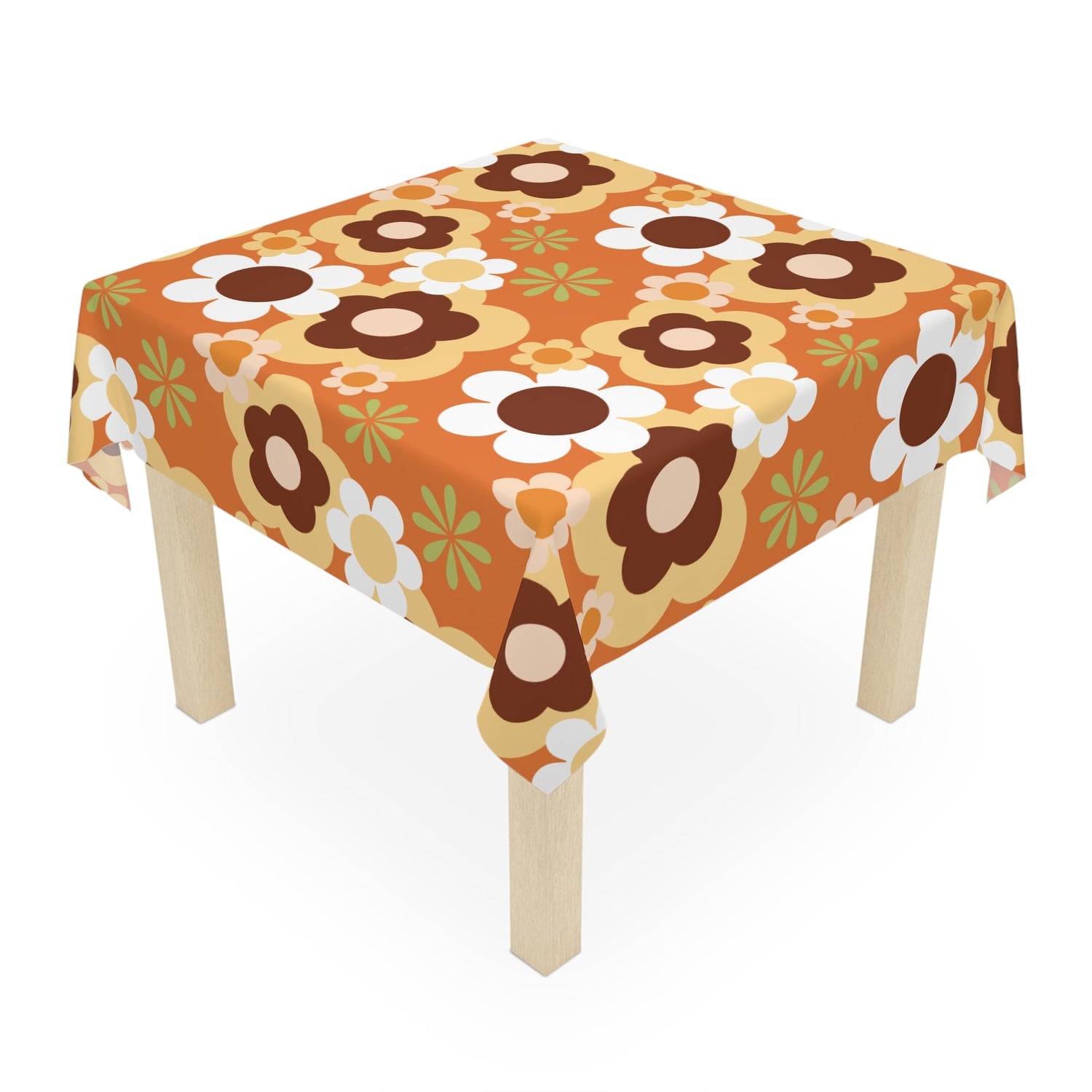 Kate McEnroe New York Groovy Flower Power Retro 70s Tablecloth, Mid Century Modern Orange Green Brown Dining DecorTablecloths27034494063447663189