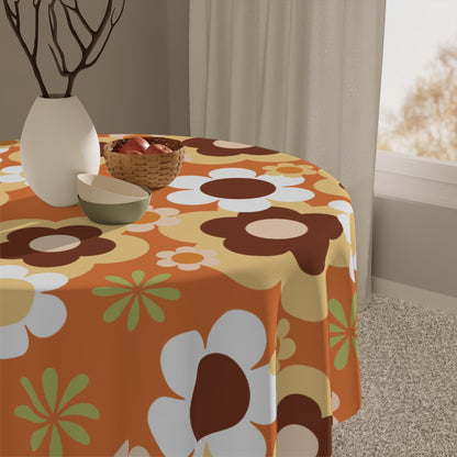 Kate McEnroe New York Groovy Flower Power Retro 70s Tablecloth, Mid Century Modern Orange Green Brown Dining DecorTablecloths27034494063447663189