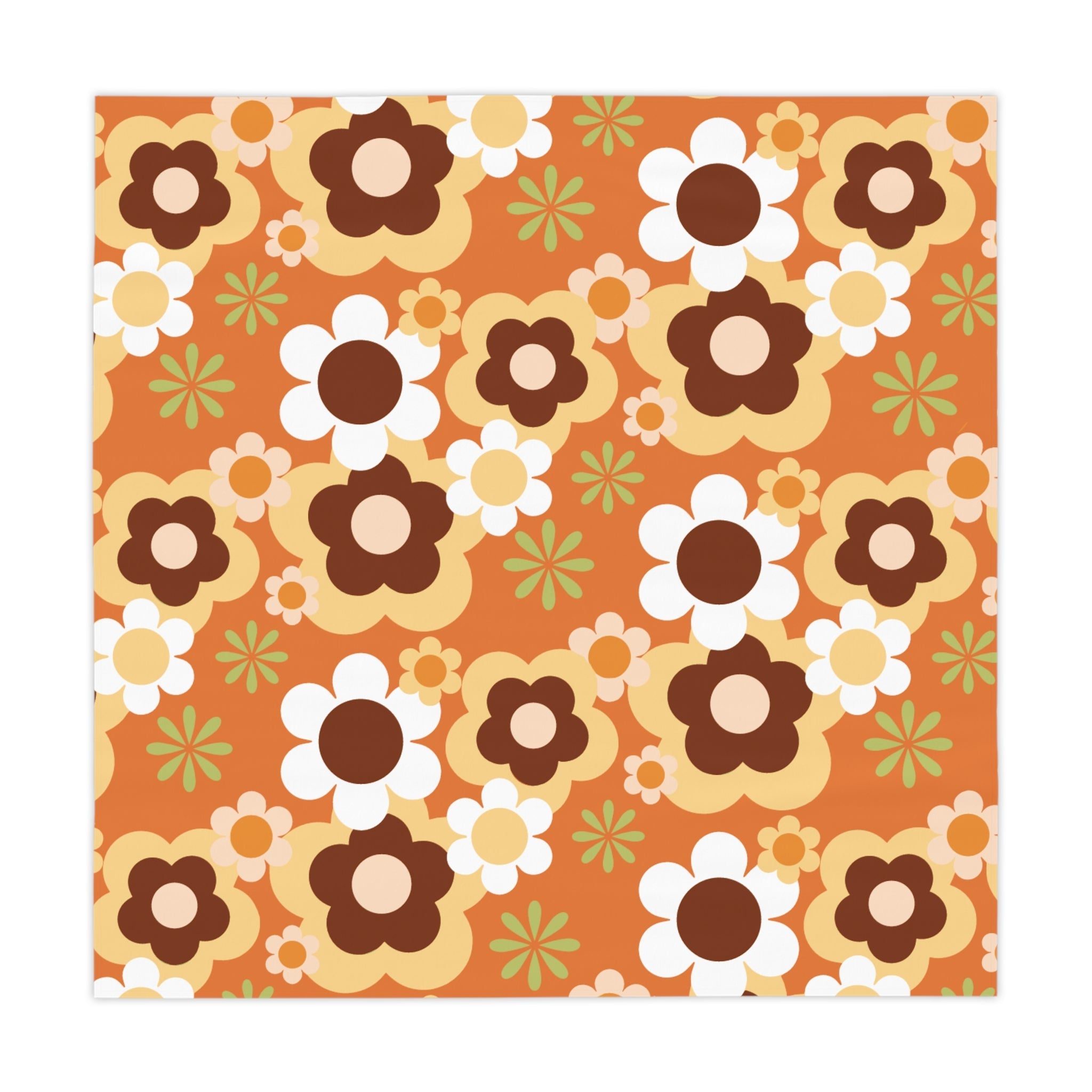 Kate McEnroe New York Groovy Flower Power Retro 70s Tablecloth, Mid Century Modern Orange Green Brown Dining DecorTablecloths27034494063447663189