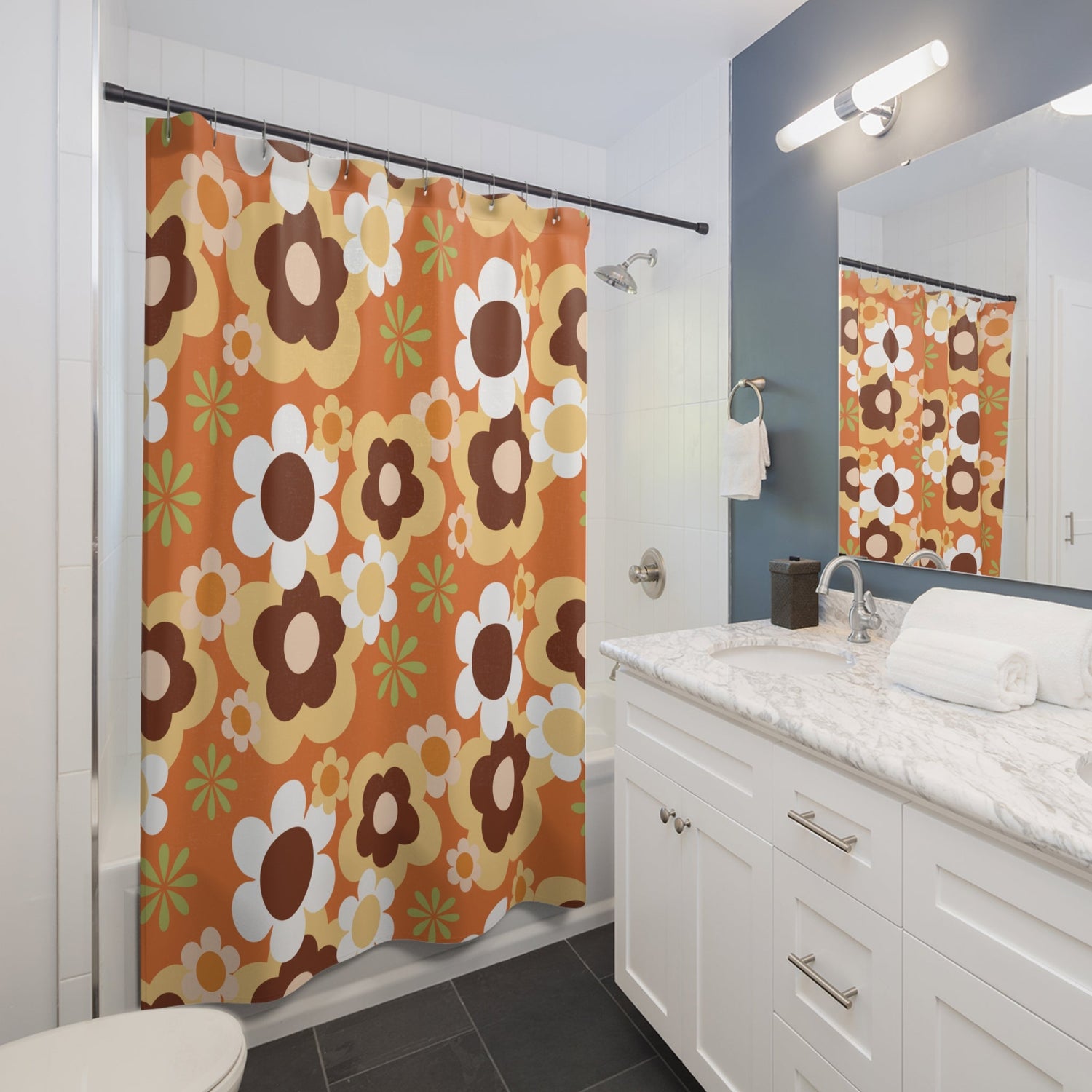 Kate McEnroe New York Groovy Flower Power Shower Curtain, Mid Century Modern Retro 70s Bathroom DecorShower Curtains24722831152091689508