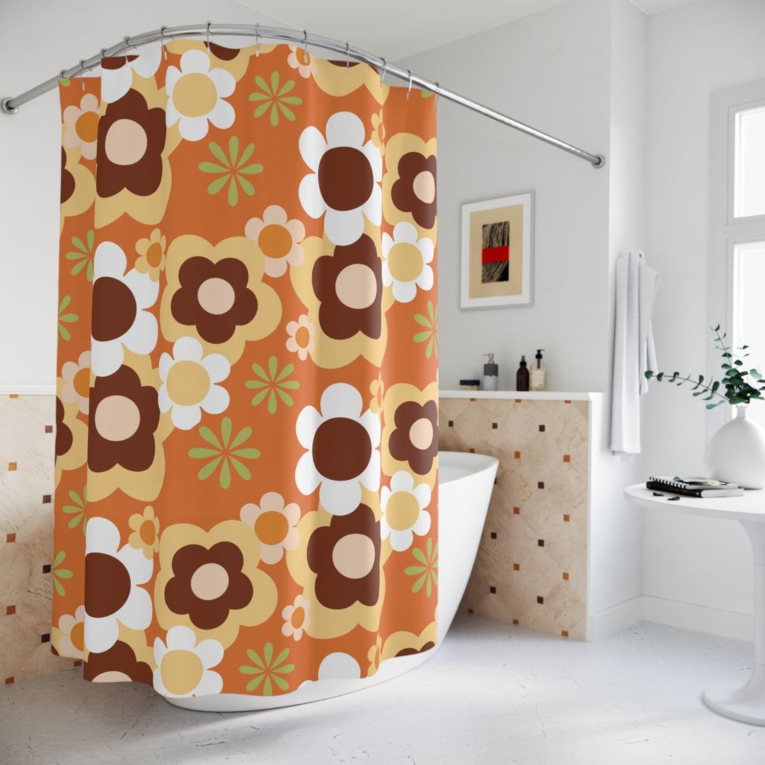 Kate McEnroe New York Groovy Flower Power Shower Curtain, Mid Century Modern Retro 70s Bathroom DecorShower Curtains24722831152091689508