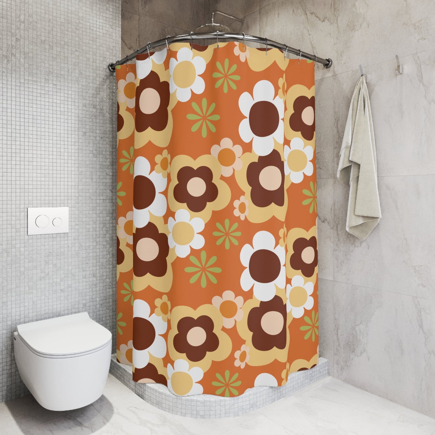 Kate McEnroe New York Groovy Flower Power Shower Curtain, Mid Century Modern Retro 70s Bathroom DecorShower Curtains24722831152091689508