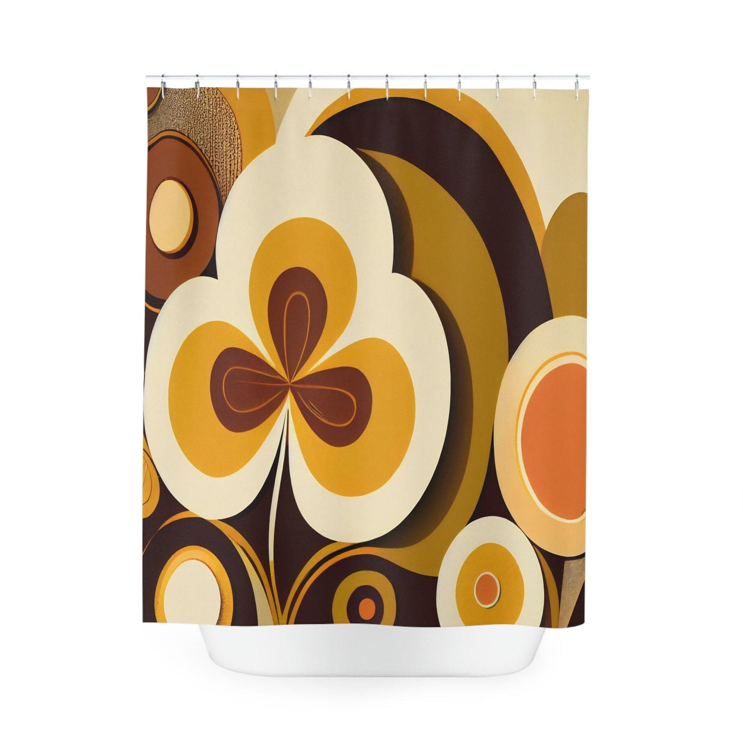 Kate McEnroe New York Groovy Hippie 60s Retro Flower Power Shower Curtains, MCM Funky Yellow, Brown, Beige Boho Bath Decor - 128482023Shower CurtainsS40 - BLD - DSY - 7x7