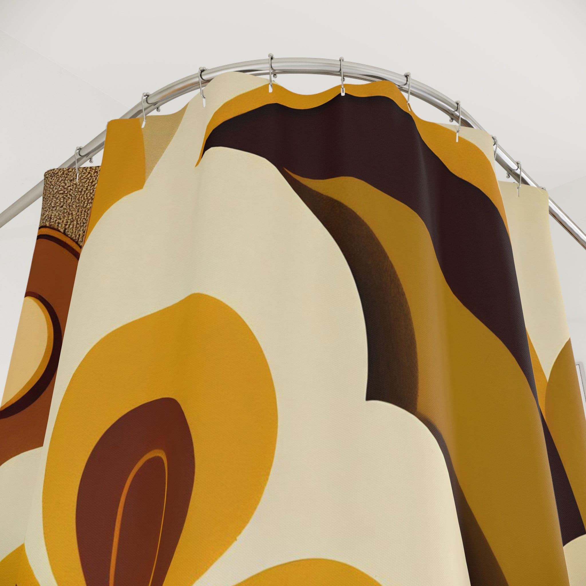 Kate McEnroe New York Groovy Hippie 60s Retro Flower Power Shower Curtains, MCM Funky Yellow, Brown, Beige Boho Bath Decor - 128482023Shower CurtainsS40 - BLD - DSY - 7x7