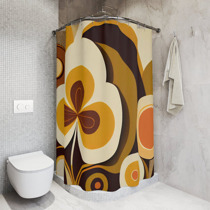 Kate McEnroe New York Groovy Hippie 60s Retro Flower Power Shower Curtains, MCM Funky Yellow, Brown, Beige Boho Bath Decor - 128482023Shower CurtainsS40 - BLD - DSY - 7x7