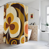 Kate McEnroe New York Groovy Hippie 60s Retro Flower Power Shower Curtains, MCM Funky Yellow, Brown, Beige Boho Bath Decor - 128482023Shower CurtainsS40 - BLD - DSY - 7x7