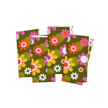 Printify Groovy Hippie Daisy Flower Power Napkins, Retro Mid Mod Floral Table Linen, Mid Century Dining Table Decor Accessories 4-piece set / White / 19" × 19" 13474067173879552235