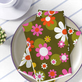 Kate McEnroe New York Groovy Hippie Daisy Flower Power Cloth Napkins, Retro Mid Mod Floral Table Linen, Mid Century Dining Table DecorNapkins13474067173879552235