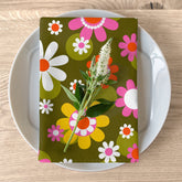 Kate McEnroe New York Groovy Hippie Daisy Flower Power Cloth Napkins, Retro Mid Mod Floral Table Linen, Mid Century Dining Table DecorNapkins13474067173879552235