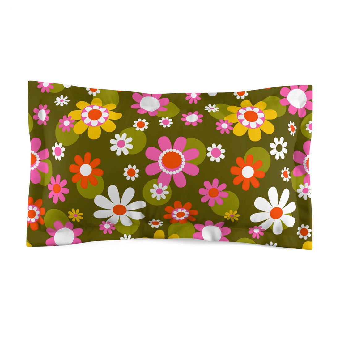 Printify Groovy Hippie Daisy Flower Power Pillow Sham, Retro Mid Mod Green, Pink Floral Bedroom Pillow Home Decor King 29695007644042997454