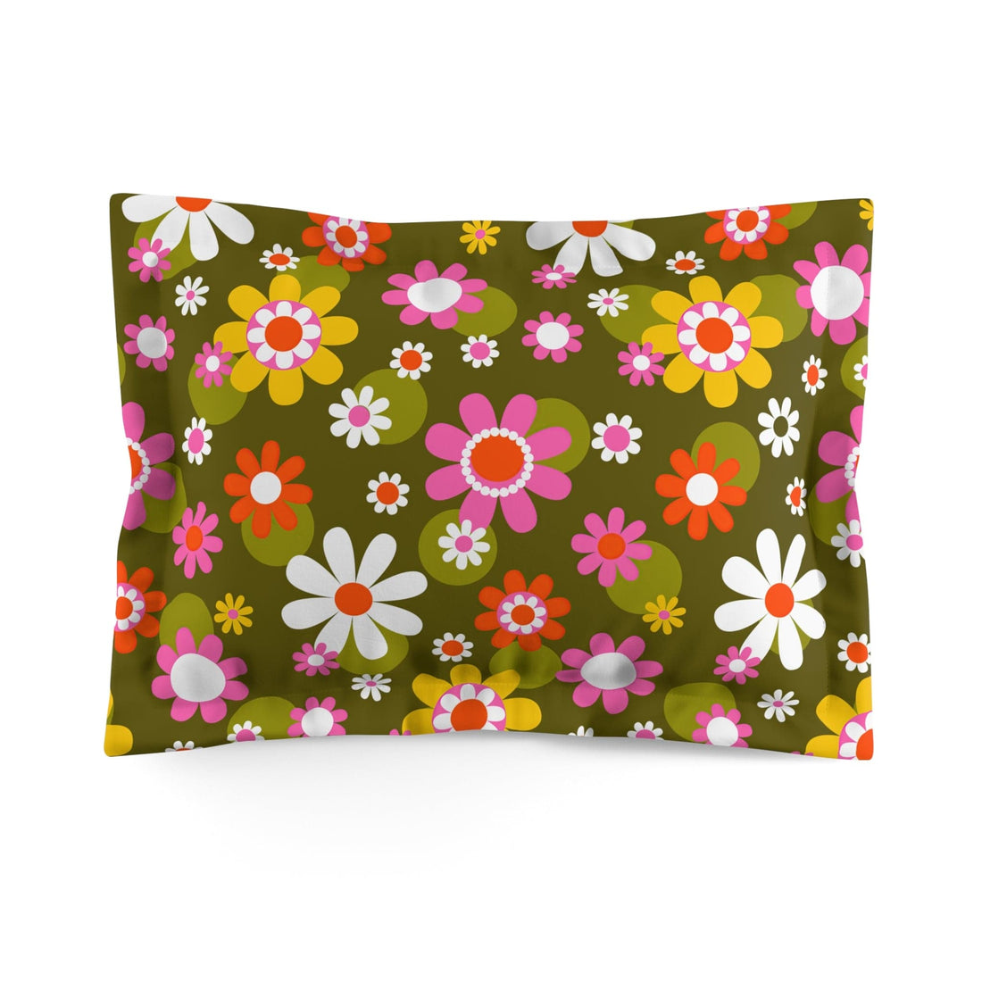 Printify Groovy Hippie Daisy Flower Power Pillow Sham, Retro Mid Mod Green, Pink Floral Bedroom Pillow Home Decor Standard 23189170097492609310