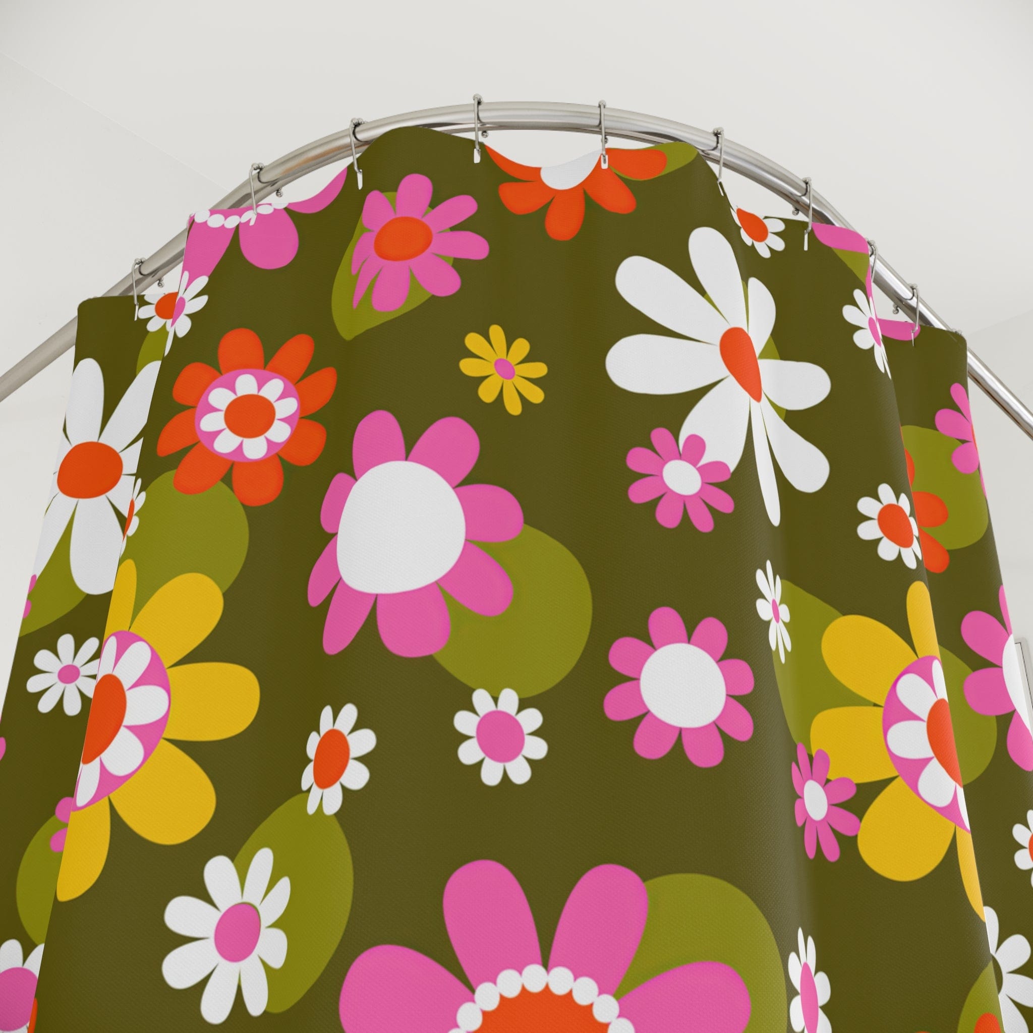 Printify Groovy Hippie Daisy Flower Power Shower Curtain Home Decor 71&quot; × 74&quot; 28036768828493988730